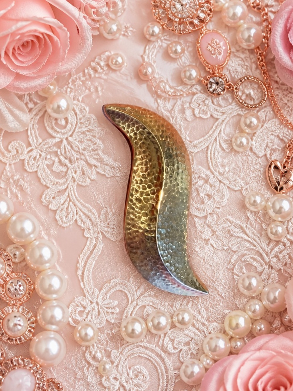 Monet  Hammered Wave Brooch in Gold